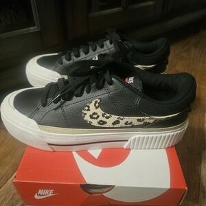 Nike Court Legacy Lift Black and Leopard Print Sneakers